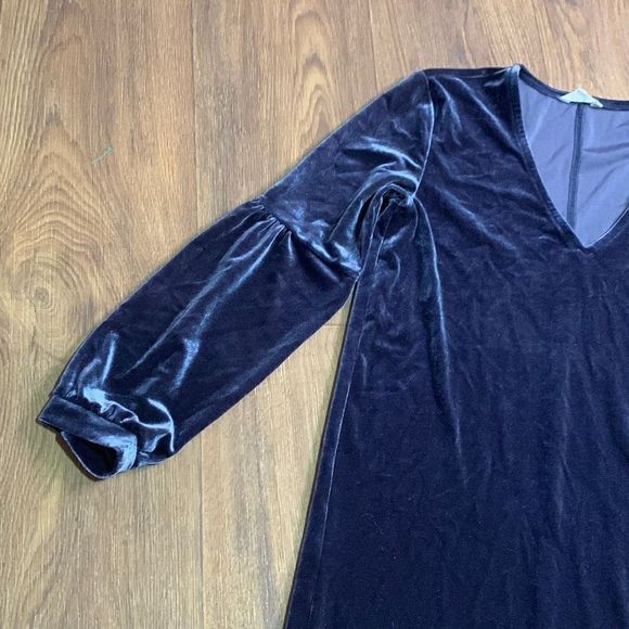 Madewell‎ blue velvet dress. Balloon sleeve babydoll dress. Work party - Picture 2 of 7
